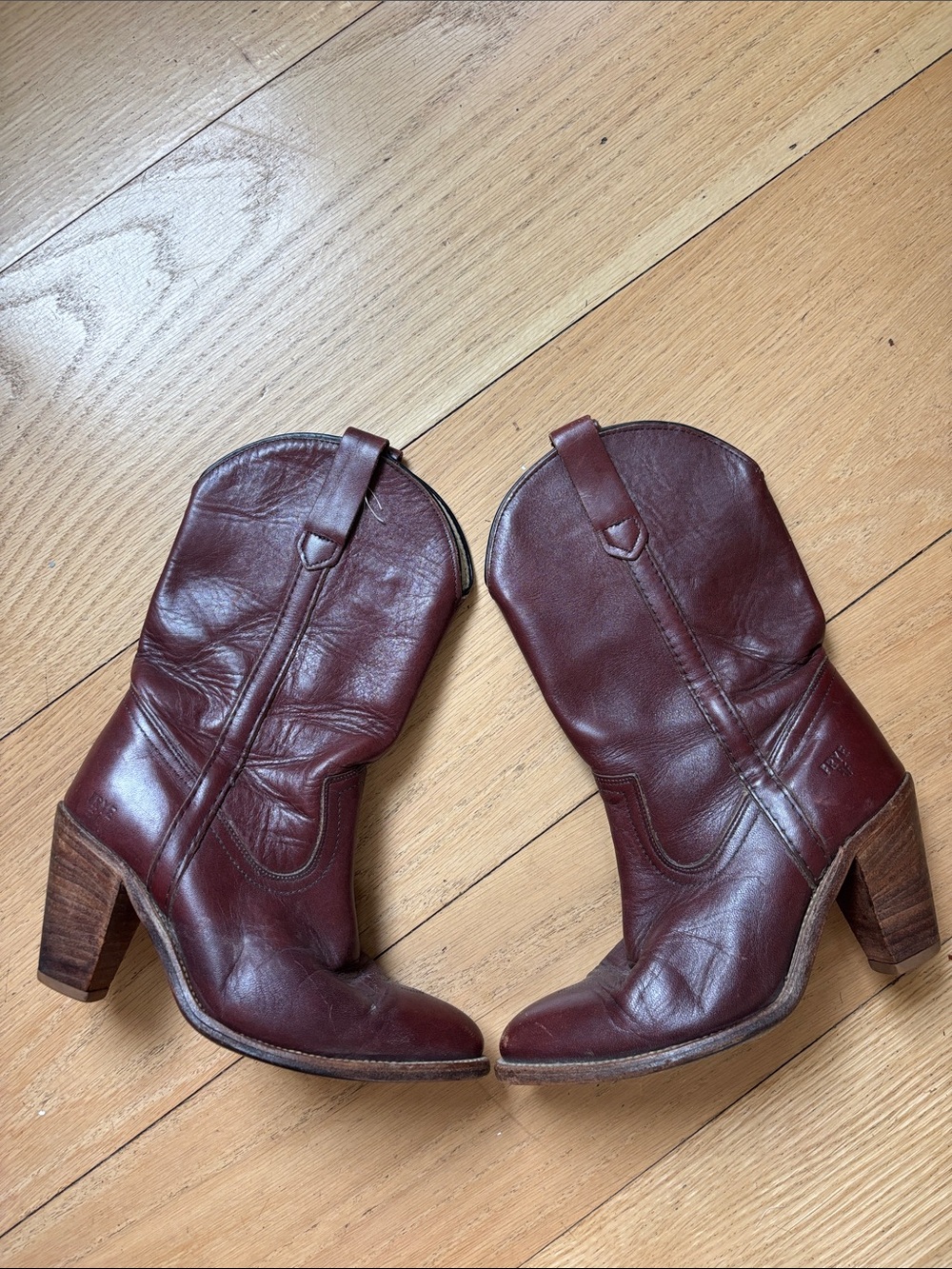 Vintage Frye USA Burgundy Leather Western Cowboy Boots 8B